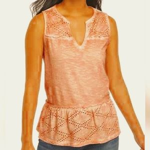 TRUE CRAFT Pinky Sleeveless Eyelet Peplum V-Neck ruffle 1X